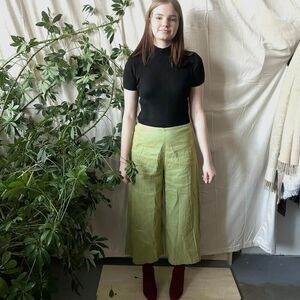 Lilith Linen Blend Light Green Wide Leg Cropped Trousers / Pants,  Size Medium